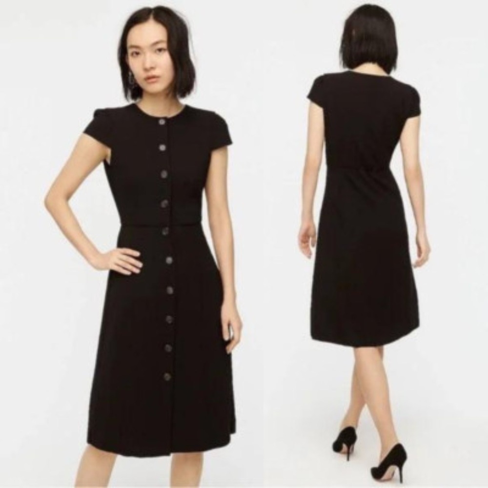 J.Crew Button Front Cap Sleeve Dress Petite 0 Black